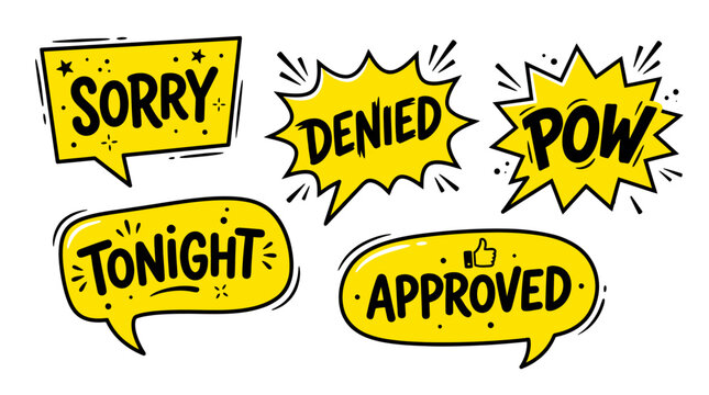 comic speech bubbles with approved and denied text