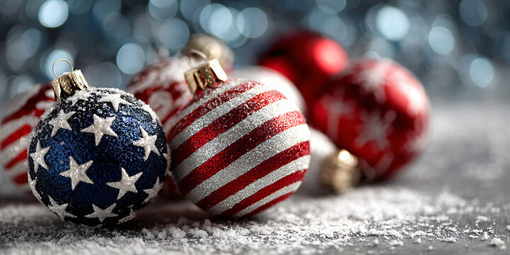 American Flag Christmas Ornaments Close Up