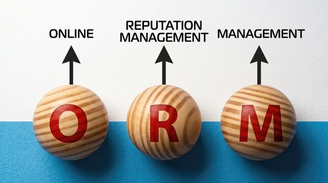 Online reputation management concept with wooden balls