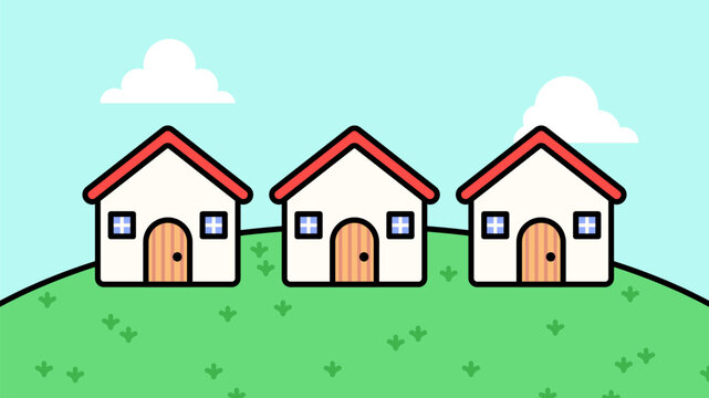 Minimal neighborhood houses on green landscape vector illustration