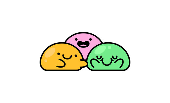 Adorable colorful mochi characters with happy facial expressions in a cute kawaii style. Perfect for food, dessert, kids, stickers, mascots, and playful branding.