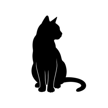 Black cat silhouette, feline icon, pet vector, animal shape