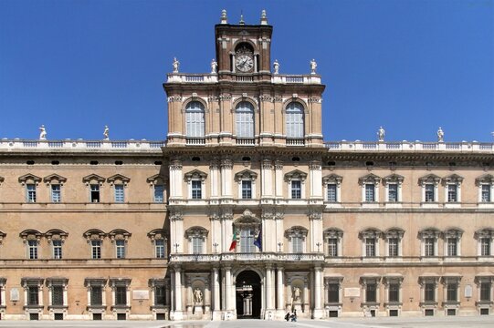 Grand facade of the historic Ducal Palace in Modena, Emilia-Romagna, Italy