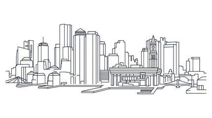 Obraz premium Minimalist Cityscape Line Drawing - Modern Urban Skyline Outline