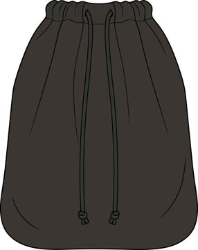 Black drawstring bag vector illustration isolated on white background.