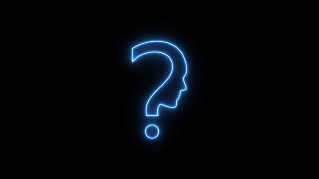 Animated Neon Human Face with Question Mark. Colorful Neon Question Mark Human Face Outline Animation