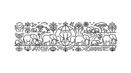 Elephant Family Nature Conservation Line Art © Arga Pratama