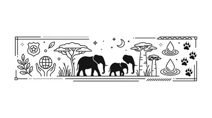 Elephant Family Safari Line Art Illustration © Arga Pratama