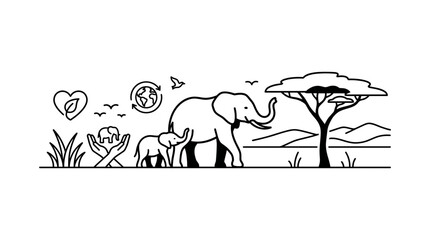 Elephant Family Nature Conservation Line Art © Arga Pratama