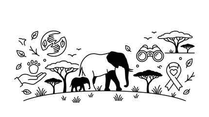 Elephant family safari nature illustration © Arga Pratama