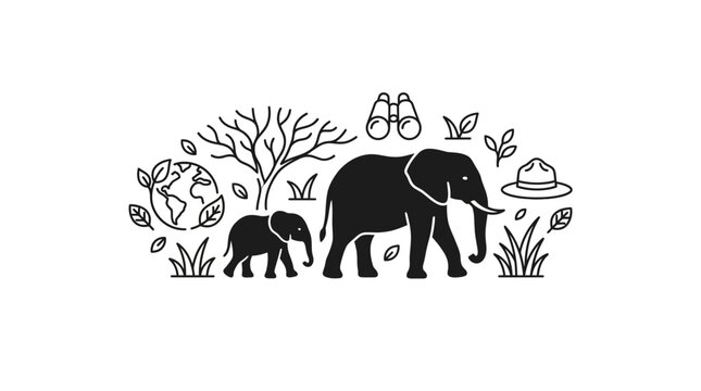 Elephant Family Safari Icons