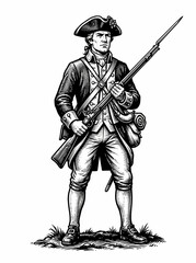 Fototapeta premium American colonial soldier holding musket.