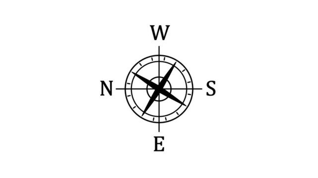 Animated Compass Line Icon, Directional Navigation Symbol with Alpha Channel.