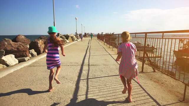 Two little beautiful girls in Nesebar, Bulgaria