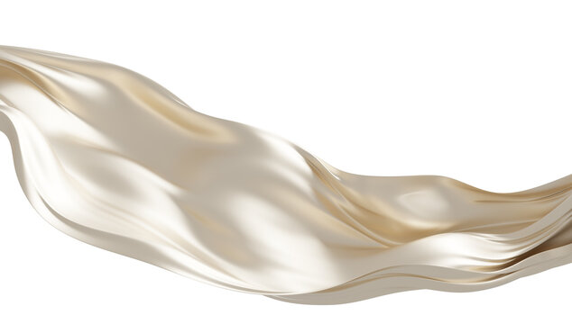 Luxury pearl fabric flowing with silk weave texture isolated on transparent background with copy space 3D render