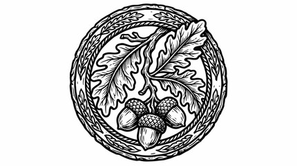 Obraz premium Acorns and oak leaves in circle.