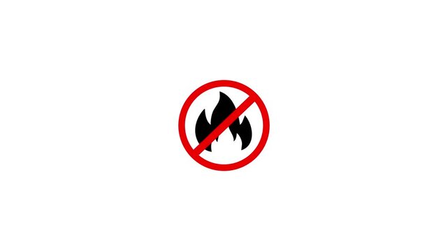 Animated No Fire Symbol, Red Prohibition Sign with Flame Icon. No Fire Sign Animation, Flammable Materials Prohibited Warning Icon.
