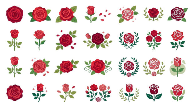 Collection of red rose floral illustrations and vector graphics