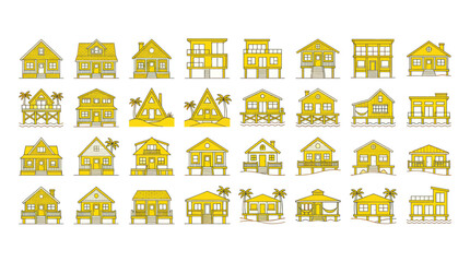 Collection of Yellow Tropical Houses and Beach Bungalows © role