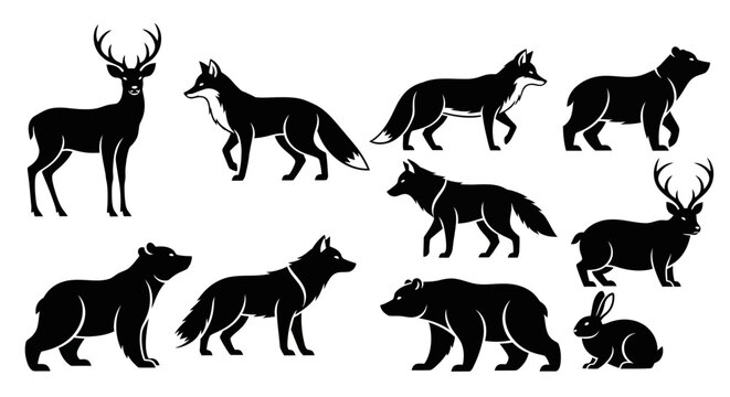 Silhouettes of forest animal icons.