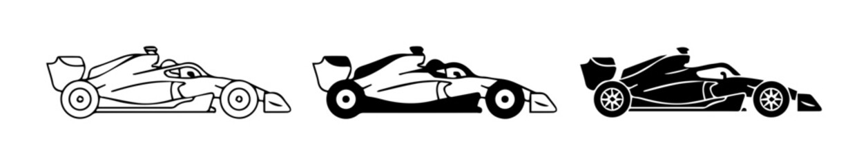 Naklejka premium Formula 1 Race Cars, Speeding Vehicles, Motorsport Icons, Vector Graphics Set