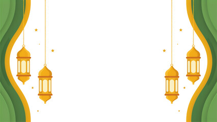 Decorative islamic border background with hanging golden lanterns for ramadan kareem and eid mubarak celebration greeting Vector © mdlimon