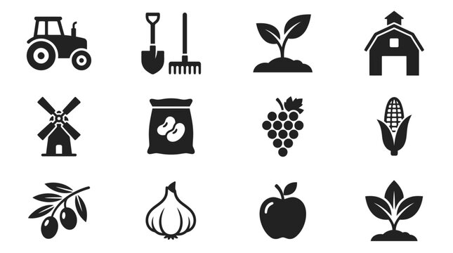 Agricultural icons for farming and gardening.
