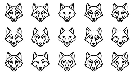 Fototapeta premium Collection of various wolf head drawings.