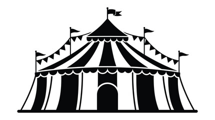 circus tent silhouette on white background striped flags festival event funfair entertainment © MdKabir