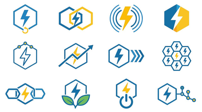 Electricity icons and energy symbols.