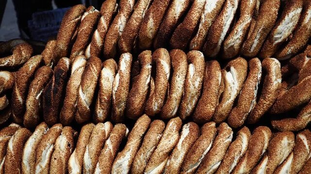 Turkish simits are sold in a market in the city