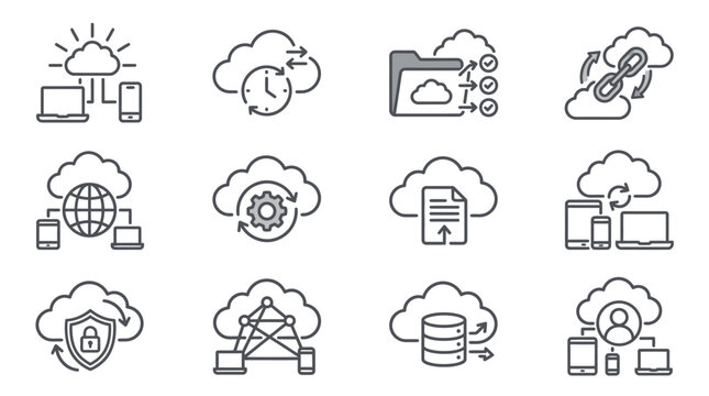 Cloud computing technology internet icons.
