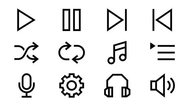 Collection of music player interface icons for digital media playback.