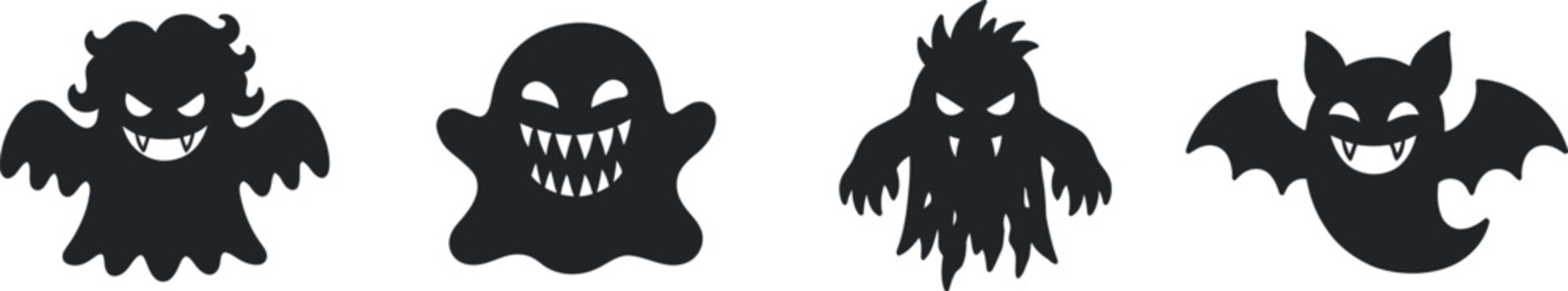 Halloween day creatures vampire ghost werewolf bat silhouettes