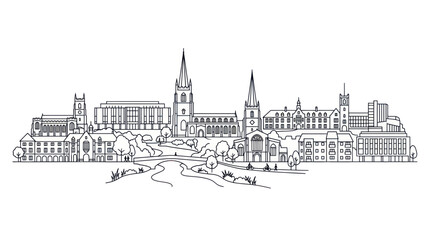 Fototapeta premium Cityscape Skyline Drawing: Historic Buildings and Modern Architecture