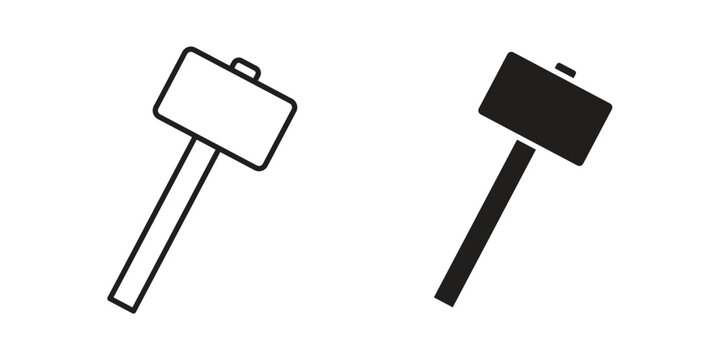 Wooden mallet icon line style collection. Simple black solid icons