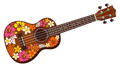 Obraz premium Vibrant floral ukulele with colorful flowers and leaves