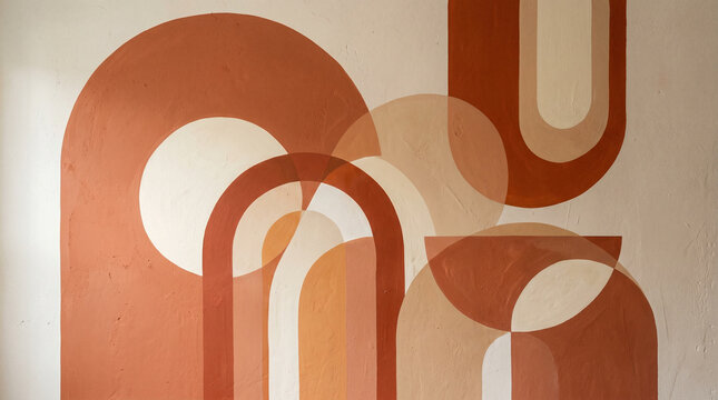 Abstract Geometric Arch Shapes Mural - Modern Mid-Century Boho Interior Design Art