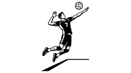 Man jumping to hit volleyball with hand. © Alizay sports