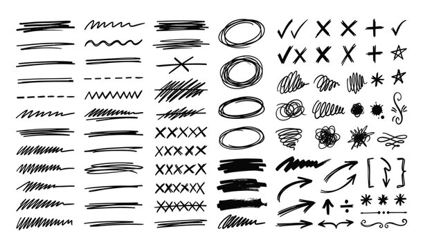 Hand drawn marker underline and strikethrough strokes abstract
