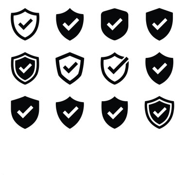 Black and white checkmark shield icons in a grid layout