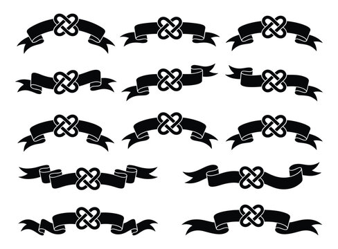 Black celtic knot banner with ribbon ends decorative vector illustration