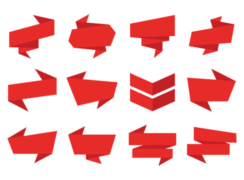 Set of twelve stylish red arrow icons in various directions