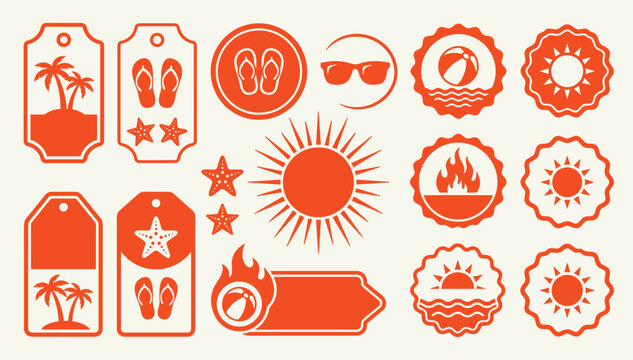 Vintage summer vacation and beach-themed flat icons set