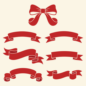 Red decorative bow and ribbon set for gift wrapping and holiday designs