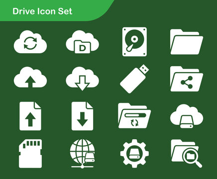 Modern flat icons set for cloud storage, drives, and file management