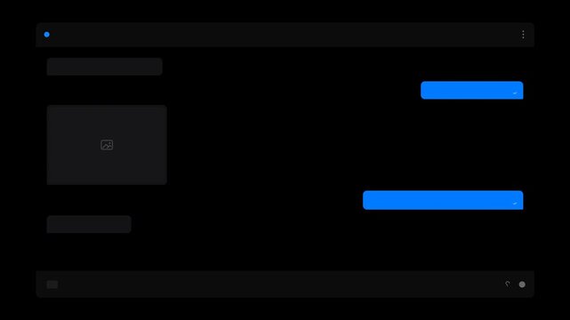 Dark mode online messaging platform UI layout featuring user chat bubbles and an image preview placeholder frame