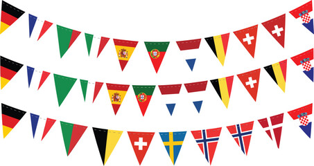Obraz premium European country flags on pennants vector illustration with transparent background