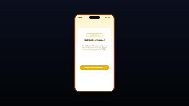 Futuristic Amber Theme Medical Tracking Mobile Application Simulating Snoozed Notification Timer