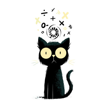 Cat Confused by Math Problems Educational Concept Illustration